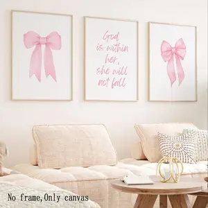 3pcs Bow Canvas Wall Art, Inspirational Bible Verse Decor Poster, Quote Prints, Girls Room, Dormitory, Living Room, Bedroom Home Decoration, Decorative Artwork