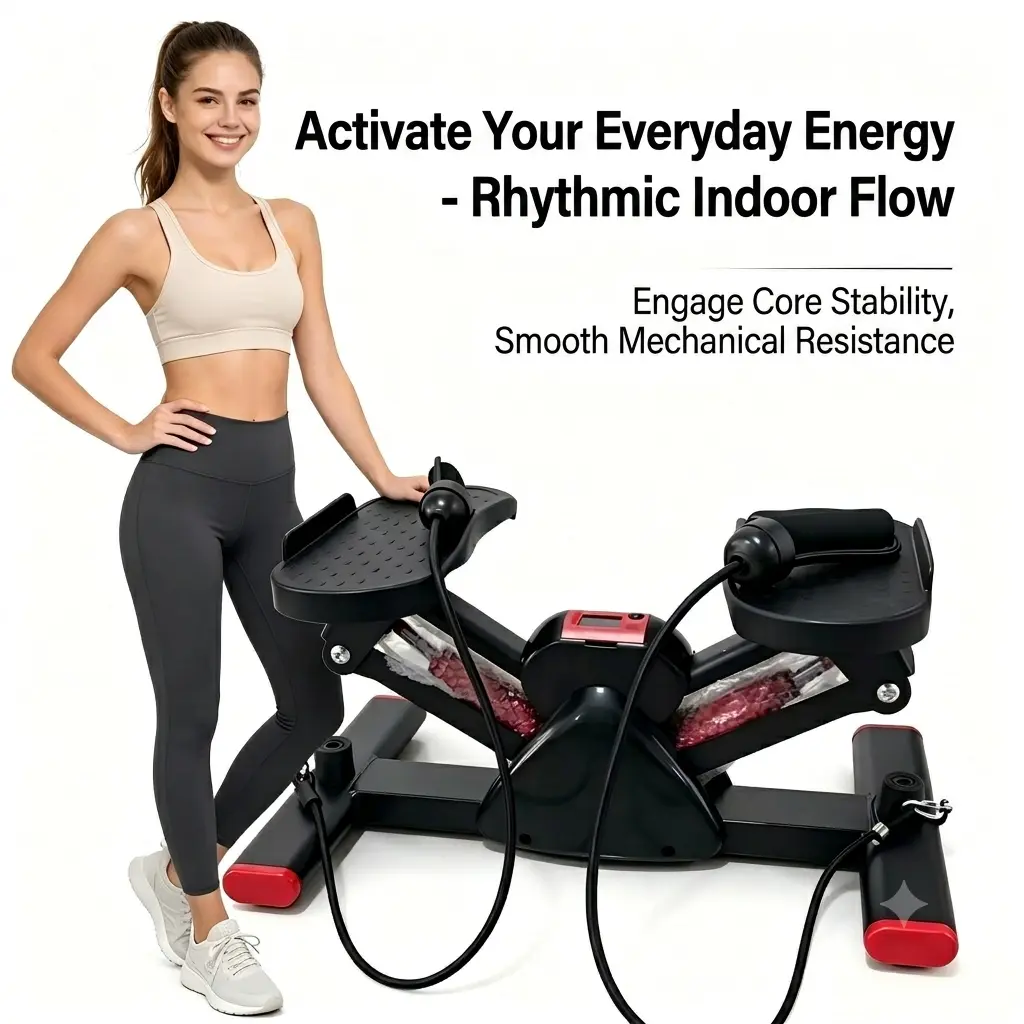 Merach Hydraulic Functional Stair Stepper for Home Gym, Compact Cardio Fitness Machine with Resistance Bands, LCD Display, 330LBS Capacity, Steel Frame for Steady Steps & Squat Workouts, Unisex, Detachable Upper-Body Tension Cords