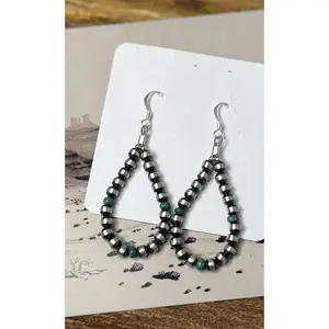 Sterling Pearls Dangling Earrings with Turquoise Beads - Sterling Silver