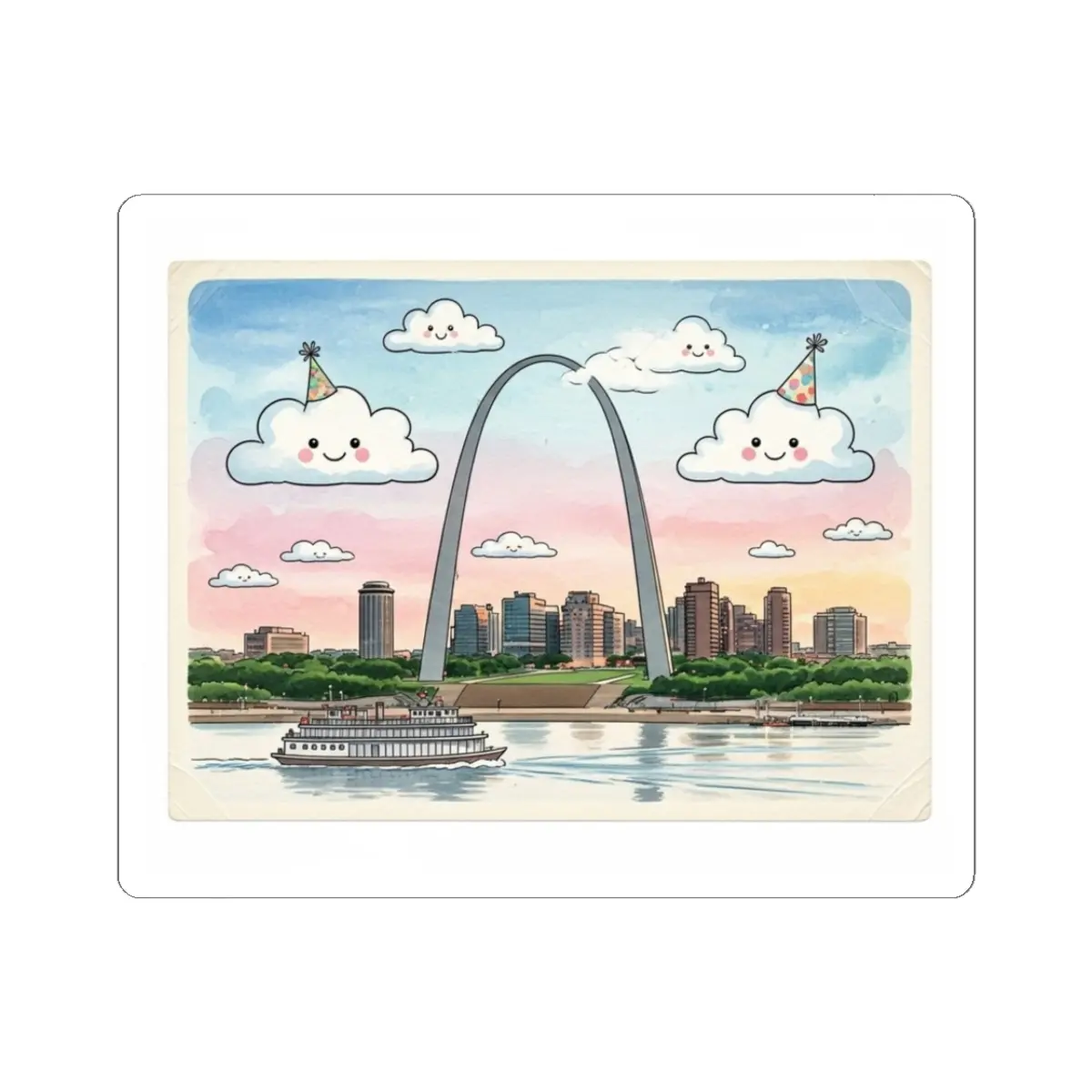 Whimsical Route 66 St. Louis, MO Cityscape Stickers, Cute Decorative Stickers for Laptops, Scrapbooking, Gifts, Party Favors, Children's Decor