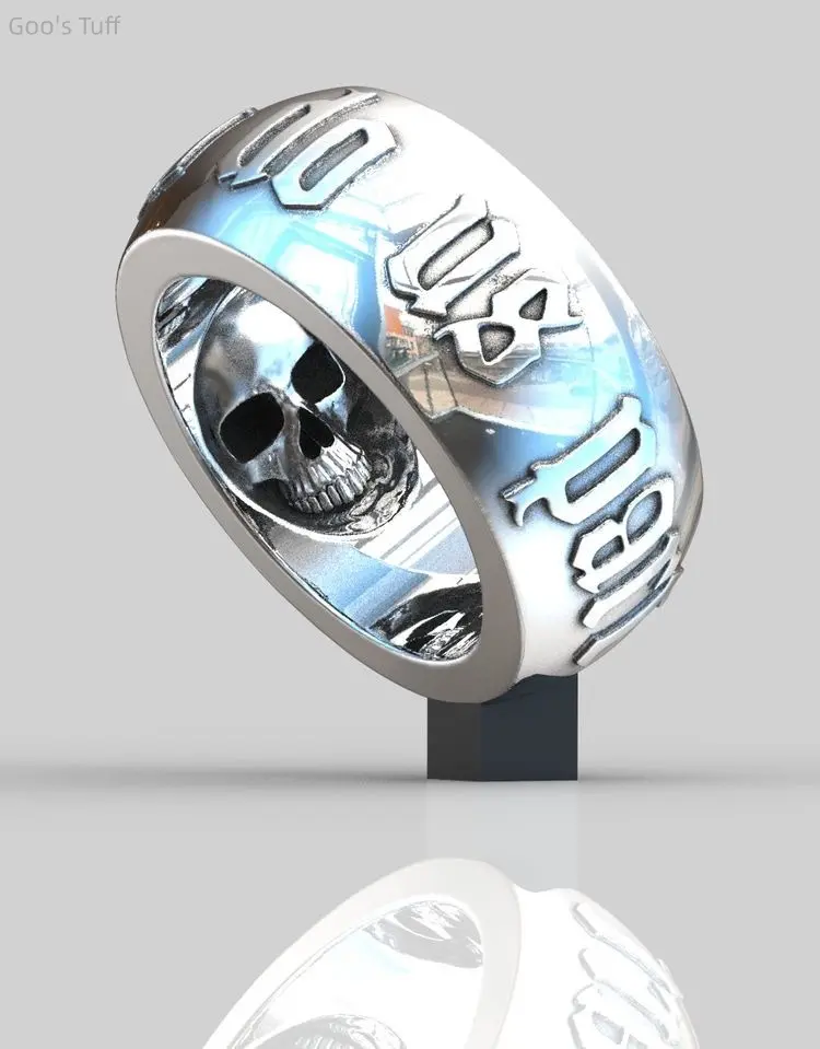 Vintage Thai Silver Skull Skeleton Ring, Black Band Anti-Oxidation Retro Finish Punk Goth Jewelry, Creative Carved Edgy Design for Biker Goth Party, Alternative Gift