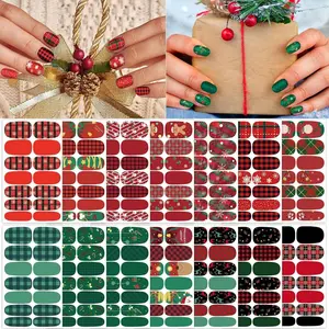 14 Sheets Christmas Nail Wraps Stickers Nail Polish Strips Self-Adhesive Full Wraps with 2 pcs Nail Files for DIY Nail Art Decals (Celebrate Style)
