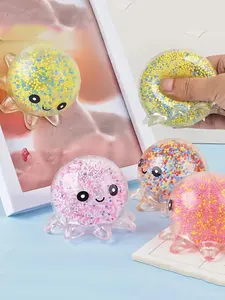 4pcs Cute Octopus Soft Pressure Balls Kawaii Squishies Stress Relief Fidget - Colorful Bead Filled Fidget Toys for Youngsters and Adults, Christmas, Halloween, Thanksgiving Gifts | Colorful Soft Balls | Transparent Balls，Random Color