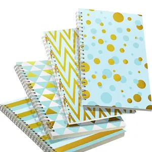 4 Pieces A5 Spiral Blank Hard Cover Notebook Blank Sketchbook Kraft Spiral Notebook Blank Inner Pages 50 Sheets of 100 Pages for Home School Office (Geometric Pattern)