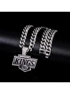Fashionable Oil-drip NHL Ice Hockey Kings Team Pendant Necklace Hip-hop Full Diamond Cuban Chain Necklace
