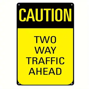 "CARTION TWO WAY TRAFFIC AHEAD" Metal Tin Sign, Vintage Plaque Decor Wall Art, Wall Decor, Room Decor, Home Decor, Restaurant Decor, Bar Decor, Cafe Decor, Garage Decor, Water-proof, Dust-proof