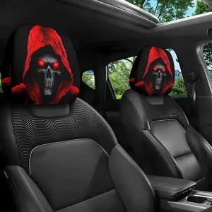 2-piece dark skeleton red robe pattern car headrest covers, Car seat decorative, interior decoration, easy to change and wash, helps relieve driving fatigue, universal fitting installation, perfect for car decoration
