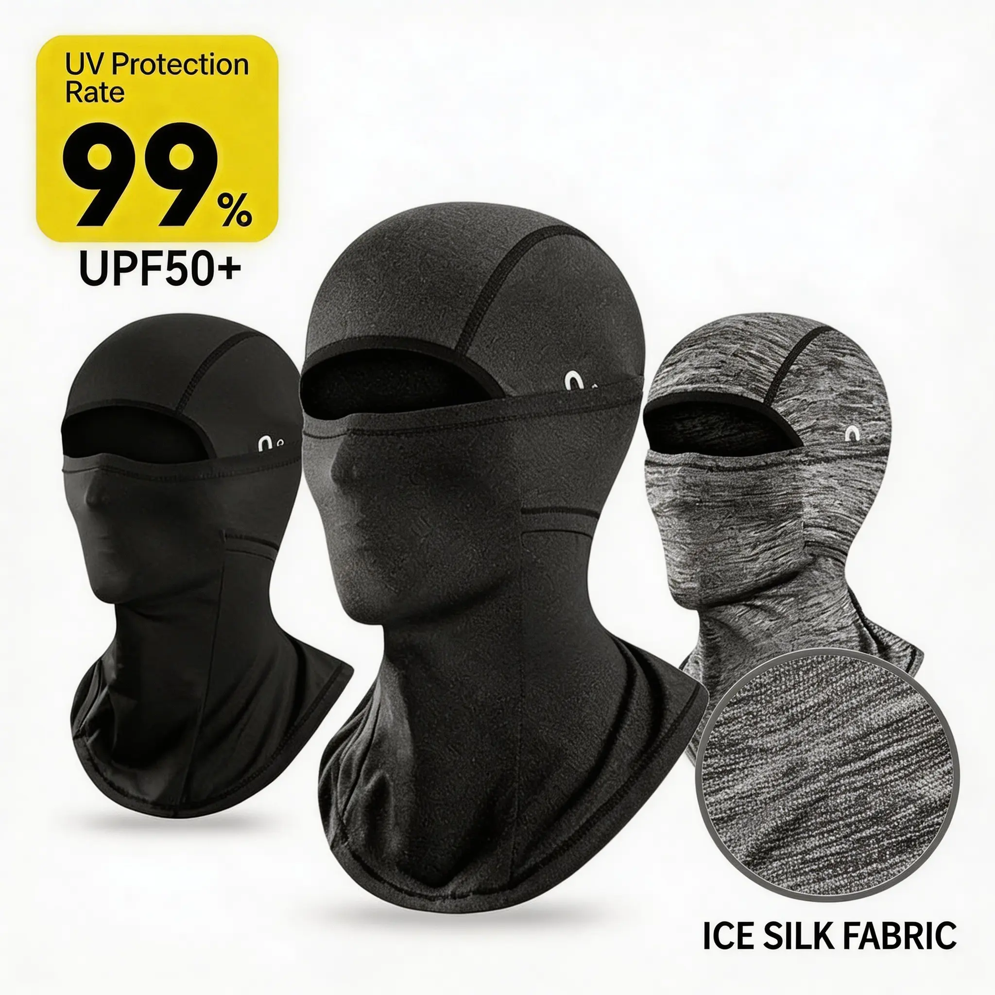 3PCS Ice Silk Full Face Balaclava - Cooling Breathable Balaclava Face Covers & Mask, Sun-Proof Full Ski Gear, UV Protection Motorcycle Gear for Cycling, Hiking, Full Ski Face Covers & Mask