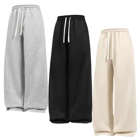 Men's Essential Baggy Fleece Sweatpants - Mid Waist, Cozy Fleece, Full-Length, Adjustable Drawstring Belt, Polyester, Sporty Chic Men's Clothing, Casual Athletic Bottoms for Daily Wear, All Seasons, Do Not Dry Clean, Essential Sweatpants, Basic