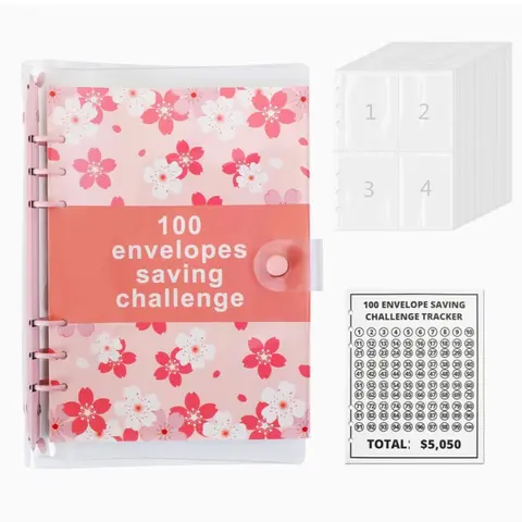 100 Envelope Challenge Binder | Easy and Fun Way to Save $5,050 - Savings Challenges Binder, Budget Binder with Cash Envelopes for Budgeting Planner & Saving Money