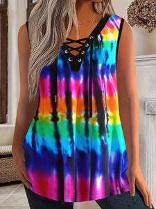 【plus size】 tie dye print tank top, casual sleeveless top for summer, women's plus clothing for daily wear