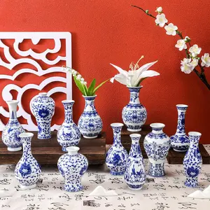 Set of 12 porcelain blue and white vase mini chinoiserie vintage ceramic oriental vase classic handmade chinese flower jardiniere for home office table decorclassic style