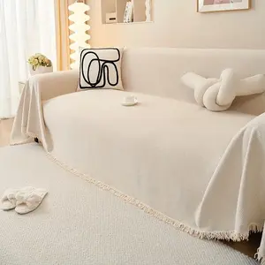 Classic Herringbone Dustproof Sofa Cover for Protection Against Dust and Pet Claws, Fringe Edges Design, Multi-Functional for 1-4 Seat Sofas, for Office and Bedroom