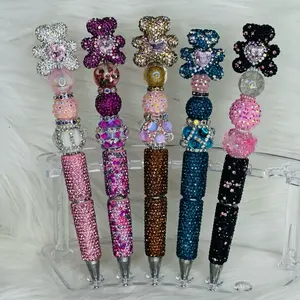 Bling Fancy Bear Bead Beadable Pens Refillable - Colorful Sparkly Writing Tools with Decorative Beads