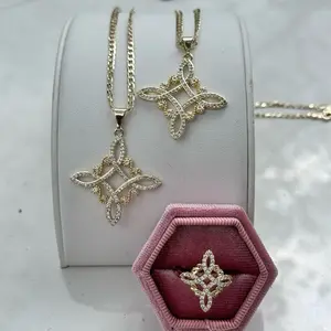 Nudo de Bruja Witches Knot Necklace and Ring Gold Plated with Decorative Pendant and Chain