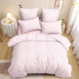 Pink Striped Duvet Cover Queen Size White Stripe Duvet Cover Dorm Bedding Set 3 Pieces Soft Lightweight Washed Microfiber Farmhouse Bedding Set Gifts for Men
