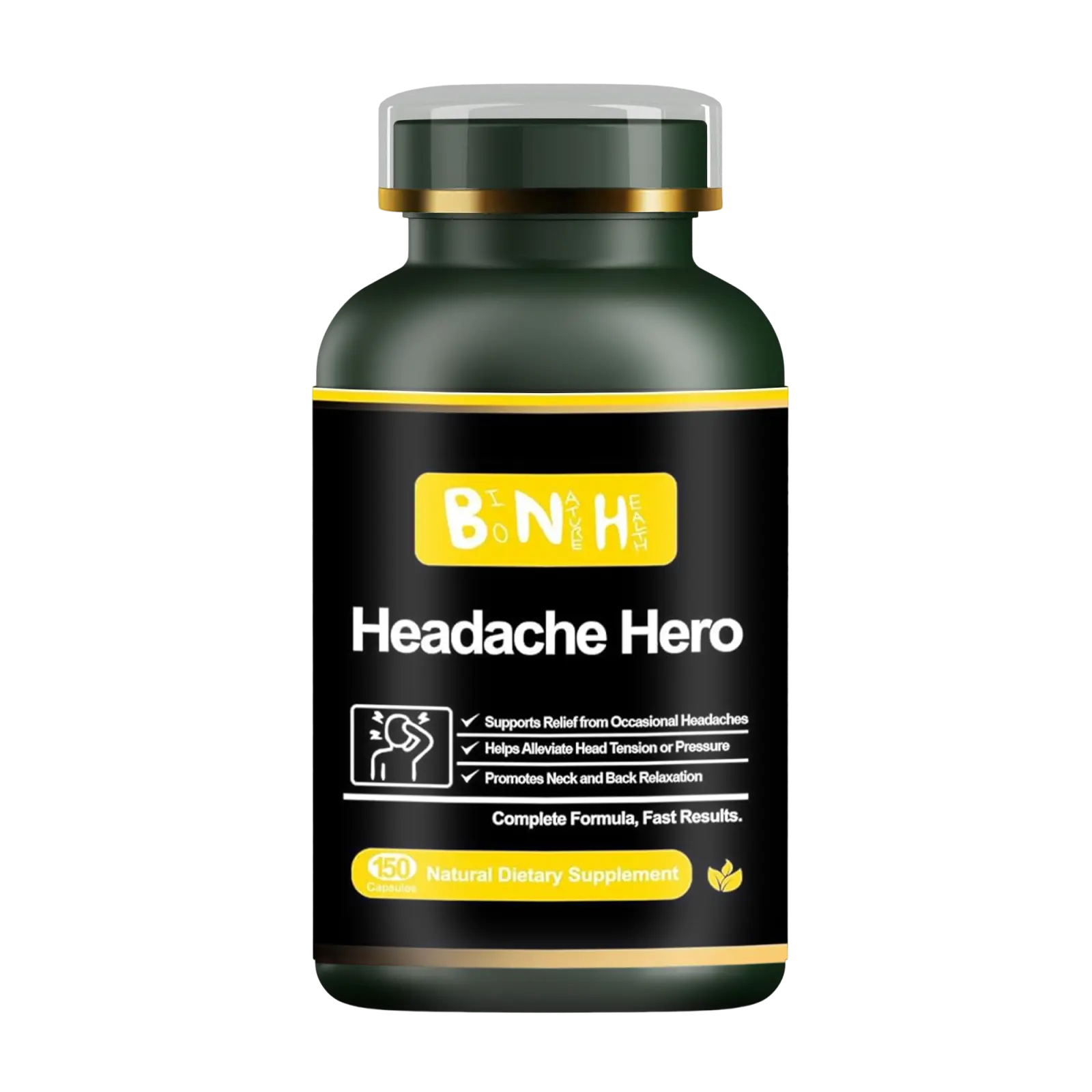 BNH Headache Hero Dietary Botanical Head & Neck Tension Support Supplement - Daily Screen-Time Comfort Formula, 150 Capsules