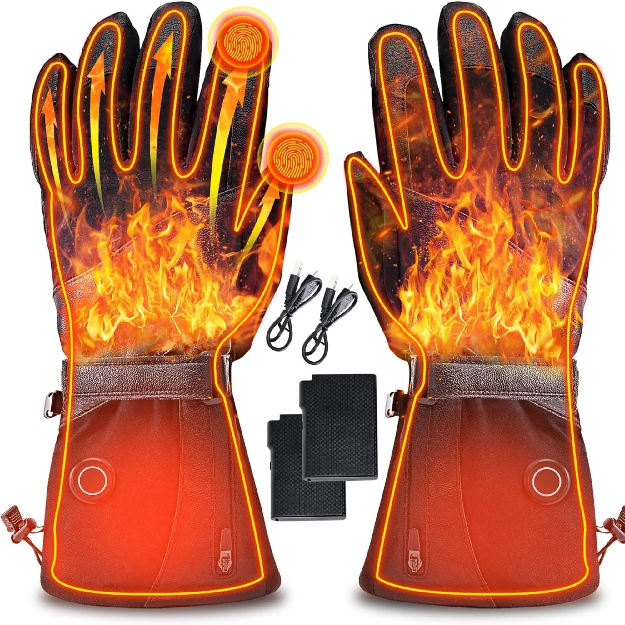 Unisex Rechargeable Heated Gloves - Red Design with Flame Pattern, Ideal for Cold Weather Use