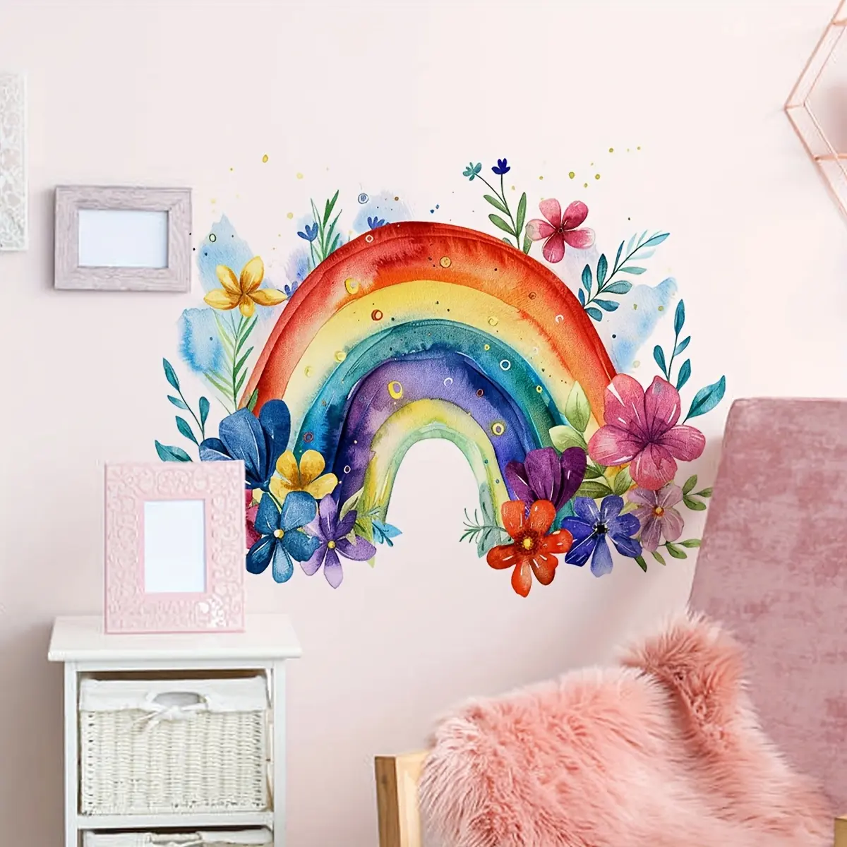 A piece of (30*40cm) watercolor rainbow flower wall decoration sticker for living room, bedroom and home background decoration Decorative Stickers M18879-YC