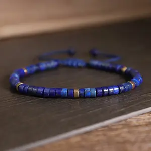 Blue Friendship Bracelet Blue Lapis Lazuli Stone Bracelet Healing Crystal Barrel Gemstone Dainty Bracelet Handmade Minimalist Style Gift for her