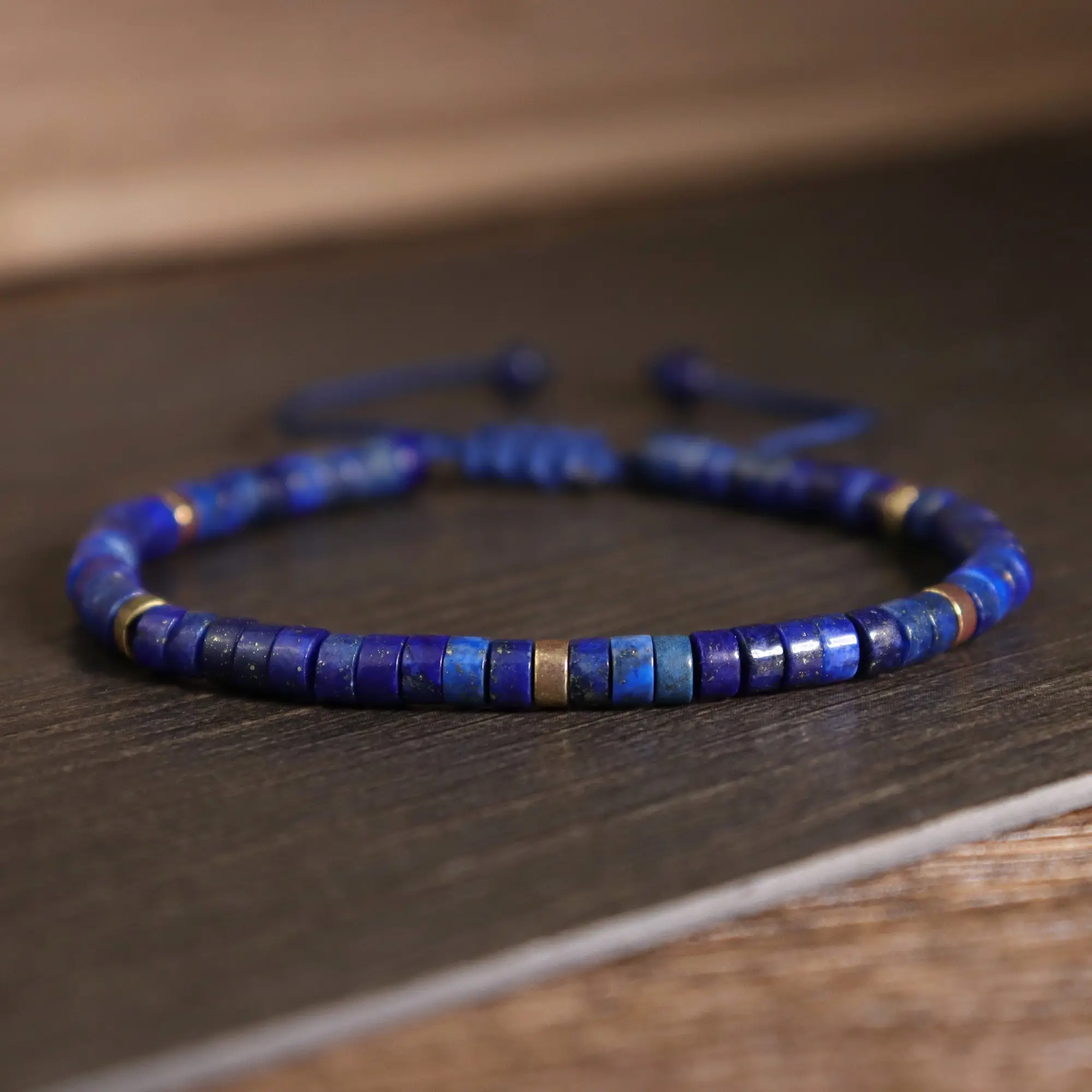 Blue Friendship Bracelet Blue Lapis Lazuli Stone Bracelet Healing Crystal Barrel Gemstone Dainty Bracelet Handmade Minimalist Style Gift for her