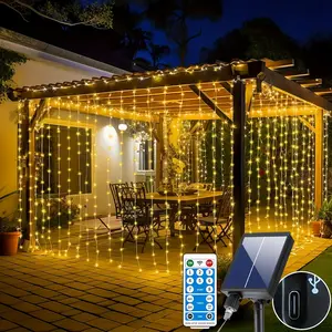 300 LED solar curtain lights, 9.8 feet * 9.8 feet, 8 modes, fairy light curtain string, waterproof flashing lights, suitable for use in homes, indoors, outdoors, gardens, patios, pergolas (warm color, white, multi-color)