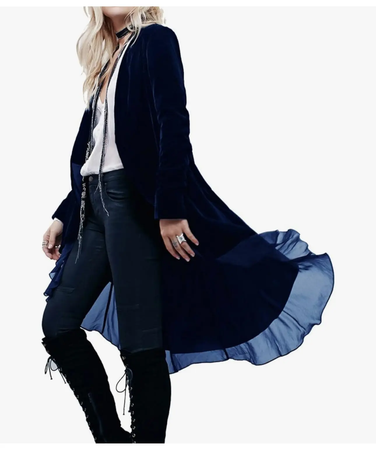 Ruffled Asymmetric Long Velvet Blazers Coat