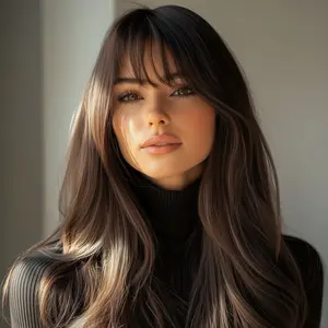 SMILCO/20 Inches Brown Loose Wavy Wig with Bangs Synthetic Wig High-Quality Heat-Resistant Fibers Adjustable Strap Mesh Cap Included/SM8012