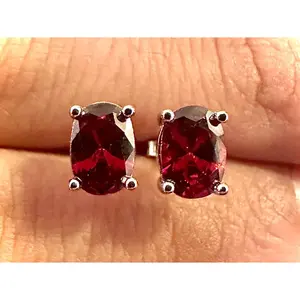7x4MM Oval Garnet 925 Sterling Silver Earrings Studs
