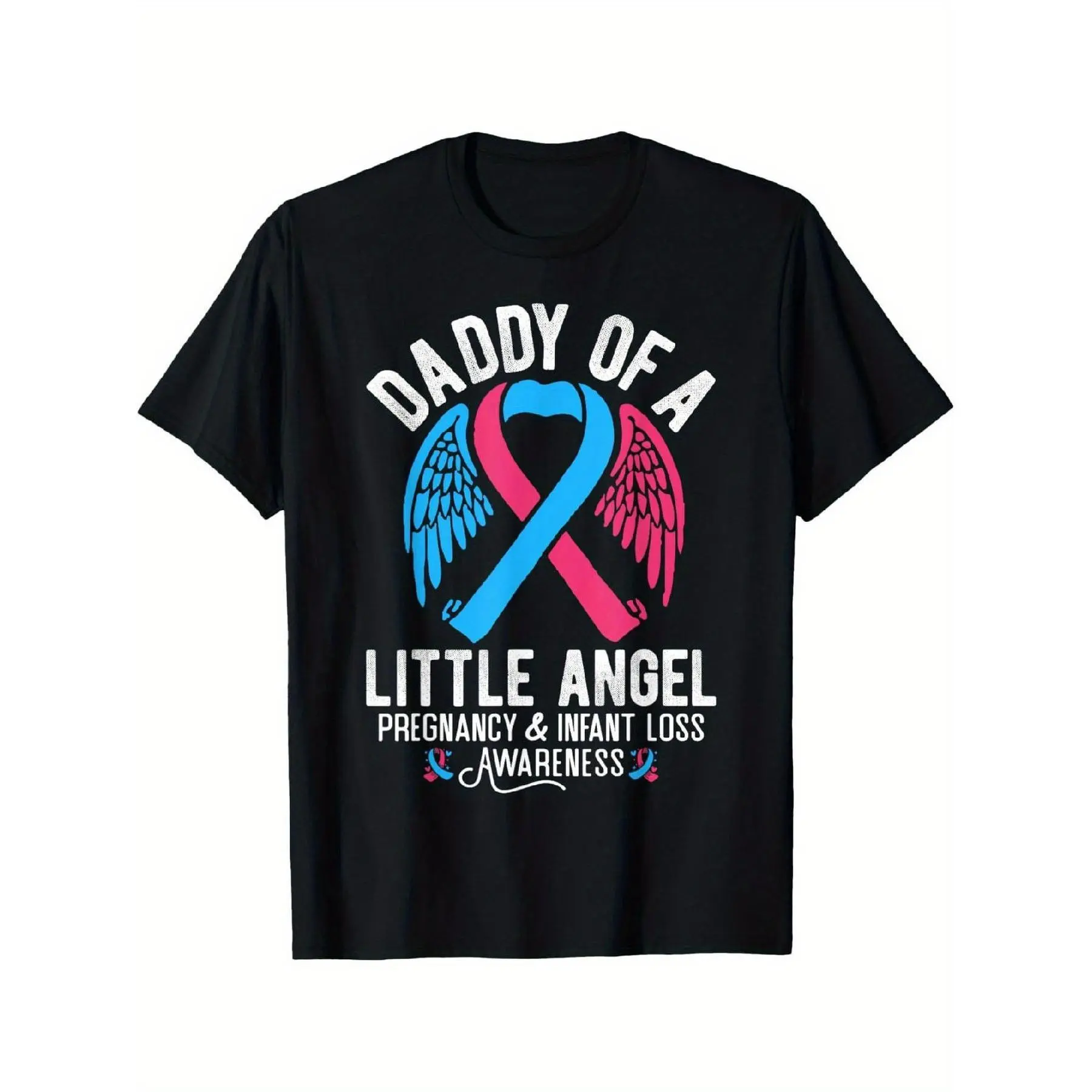 Women's Angel Wings Graphic Tshirt, Casual 100% Cotton Short Sleeve Round Neck Top for Pregnancy Loss Awareness, All Seasons