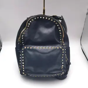Pre-owned Valentino cowhide Shoulder Bags Rockstud Black Calfskin Studded Backpack with Gold Hardware