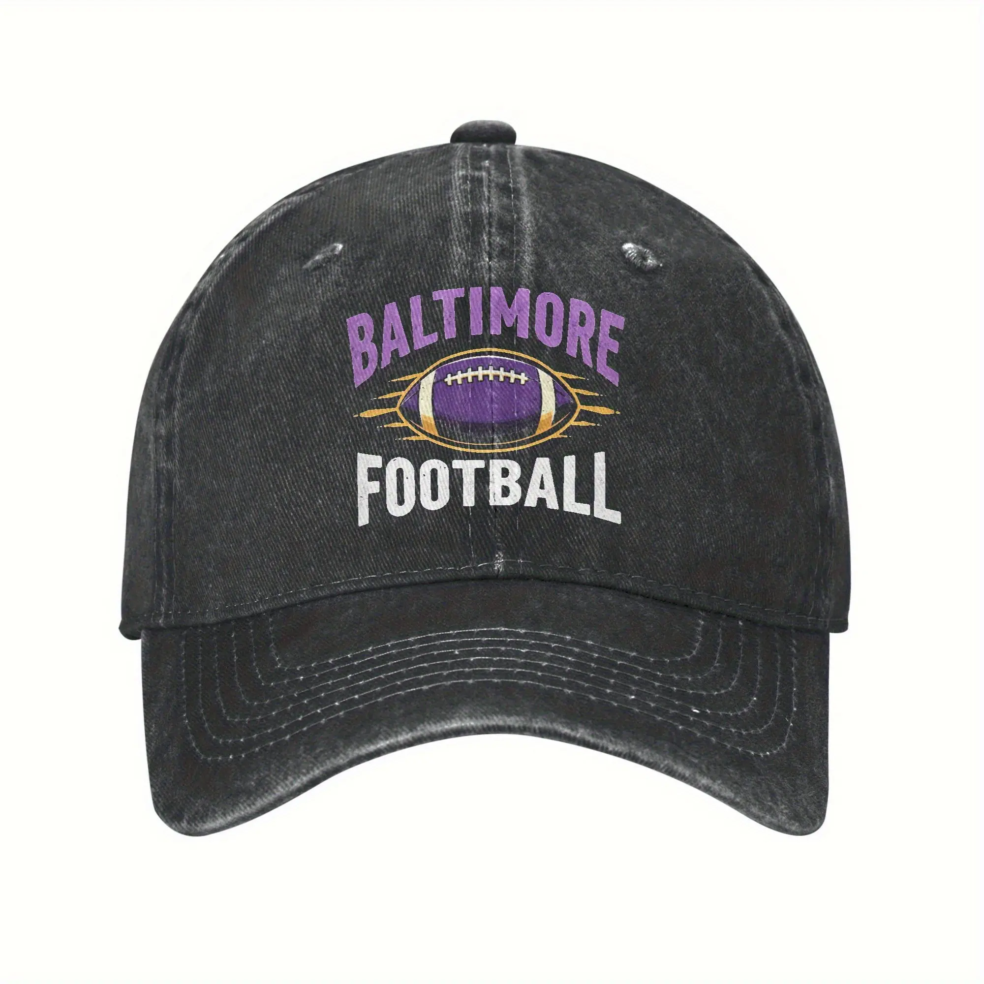 Unisex Baltimore Football Throwback Sports & Outdoor Hat - Adjustable Vintage Distressed Print, Pre-Curved Visor, Rugged Texture, Portable, Breathable, Soft, Buckle Closure, Football Fashion, Casual Sports Fan Headwear for Commute