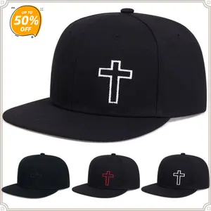 Unisex Cross Embroidered Hip Hop Hat Outdoor Adjustable Sunscreen Leisure Hat Travel Tourism Beach Vacation