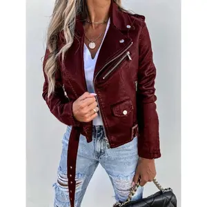 Locomotive PU Jackets Outwear Long Sleeve Zipper Fashion Jacket PU Leather Coat Motorcycle Short Coats Outwear