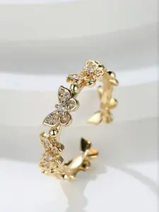 Adjustable Size Stainless Steel Ring, Casual Fashion Butterfly Design, Unisex Jewelry for All Seasons, Full Rhinestone Style, Rhinestone Decor Ring, Adjustable Rings, Rhinestone Decorated Ring