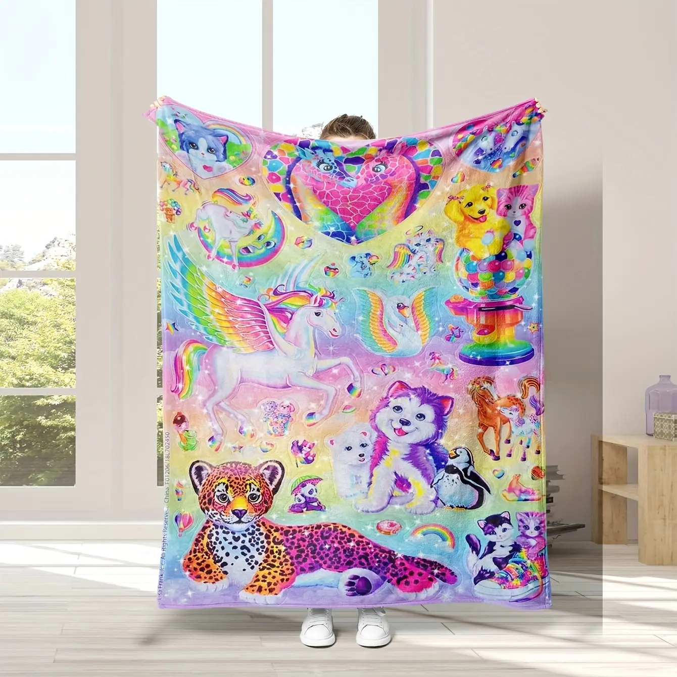 1-Piece Classic Whimsical Animal Flannel Blanket - Velvet Fabric, Rainbow Hues, Soft, Lightweight, Durable, Warmth-Retentive, Breathable, Wrinkle-Resistant, Ideal for Sofa, Travel, All-Season Bedding & Throw Gift