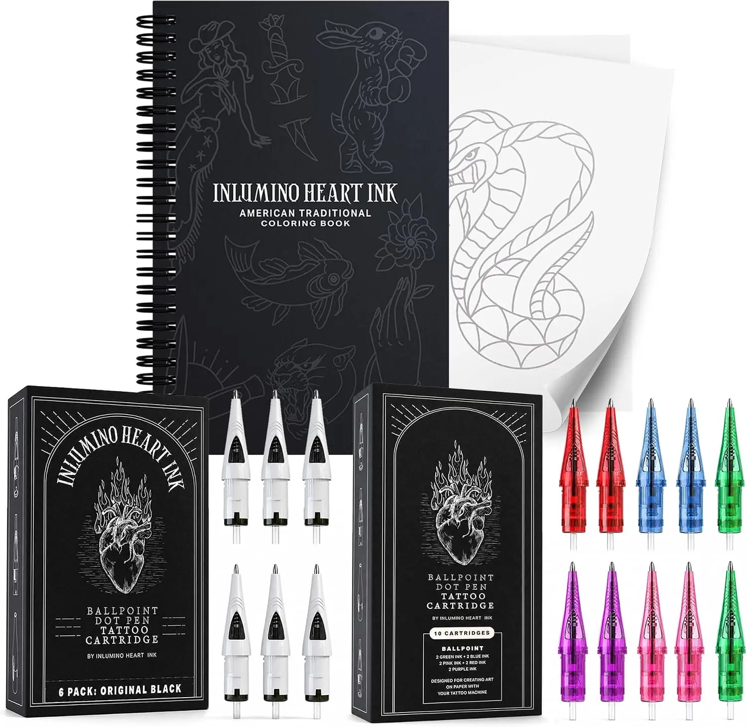 Coloring Book and Ink Set Tattoo Cartridge Set Ballpoint Dot Pen