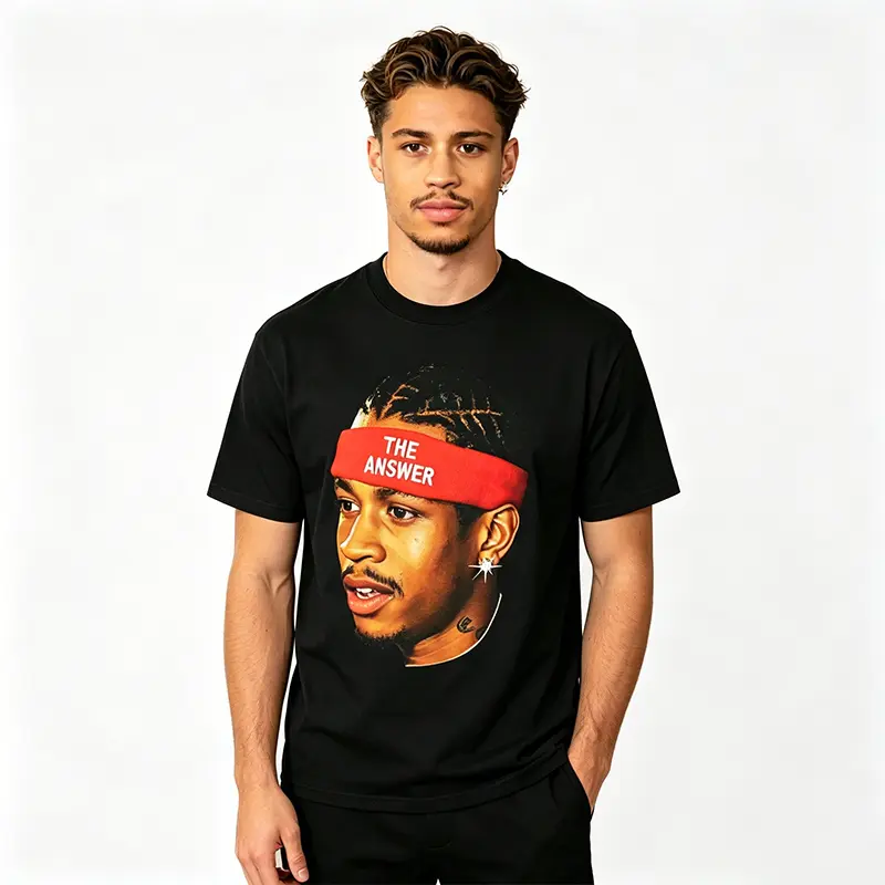 Allen Iverson Graphic T-Shirt - 90s Retro Basketball Legend Print, Unisex Cotton Shortsleeve Casual Crew Neck Top, Fabric, Fitted