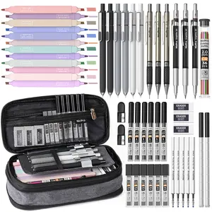 Nicpro 50 PCS School Supplies Stationary Set with Pencil Case - 6 Gel Pens & Refills, 12 Highlighters, 6 Art Mechanical Pencil Set, 12 Tube lead Refills for College Essentials Office Stationery