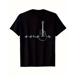 Guitar heartbeat pulse, music theme T-shirt, MEN'S summer T-shirt, comfortable and breathable, shipped from the USA1