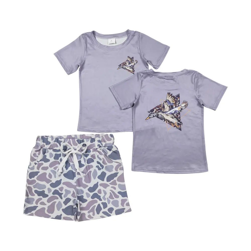 Boys' 4-5 Years Camouflage Wild Duck Print Short Sleeve Set - Age-Tagged Boys' Sets, Comfy, Machine-Washable Summer Casual Outdoor Clothes
