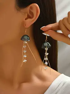 Fashion Design Irregular Dreamy Jellyfish Crystal Long Dangle Tear, Dangle Earrings Set, Creative Women's Elegant Party Vacation Unique Earings, Statement Earrings
