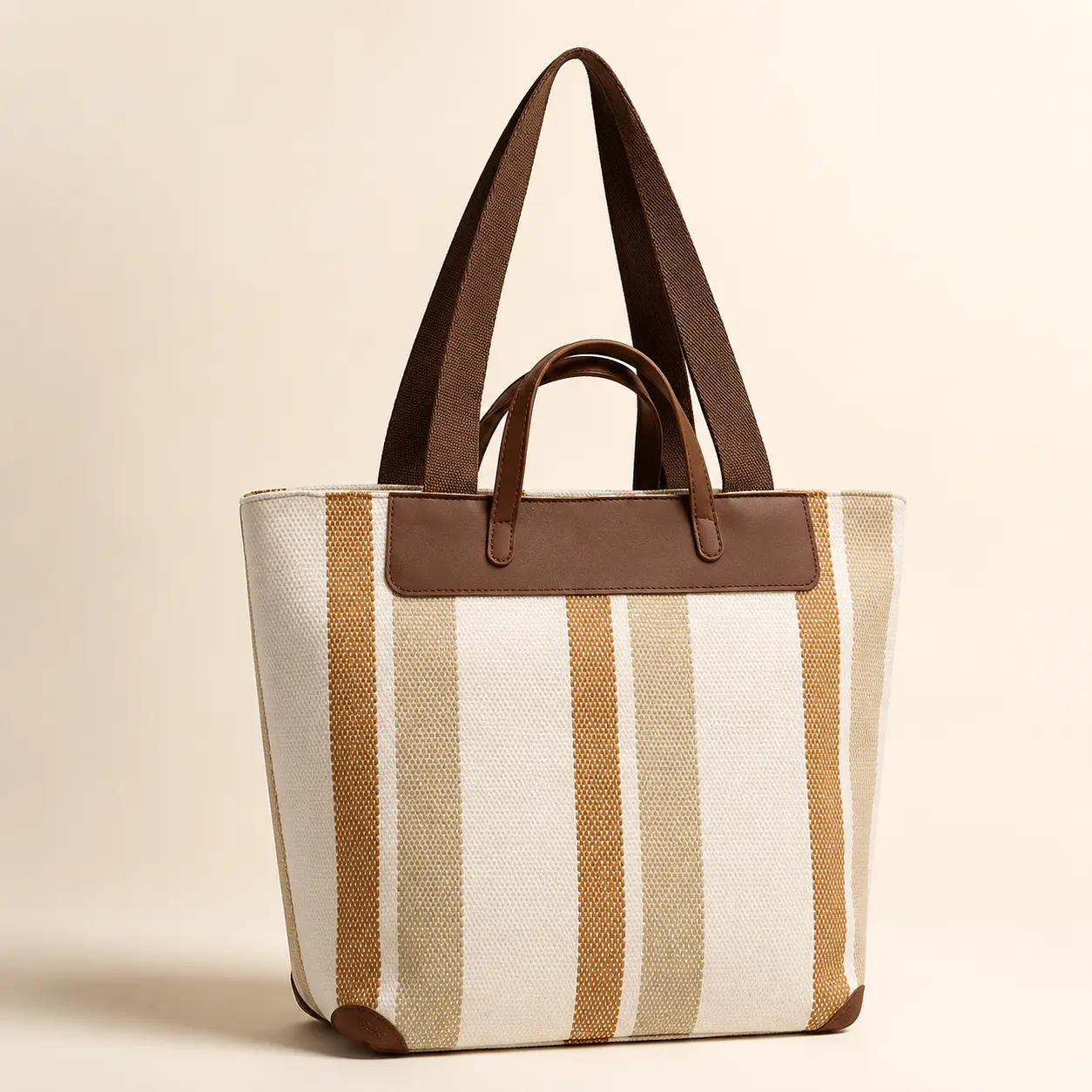 Women's Retro Striped Korean Chic Large Structured Tote Bag - Lightweight Woven Top Handle Satchel, Top Zipper, Anti-Theft, Slip On, Large Capacity, for Work, Casual Outings, Double Handle