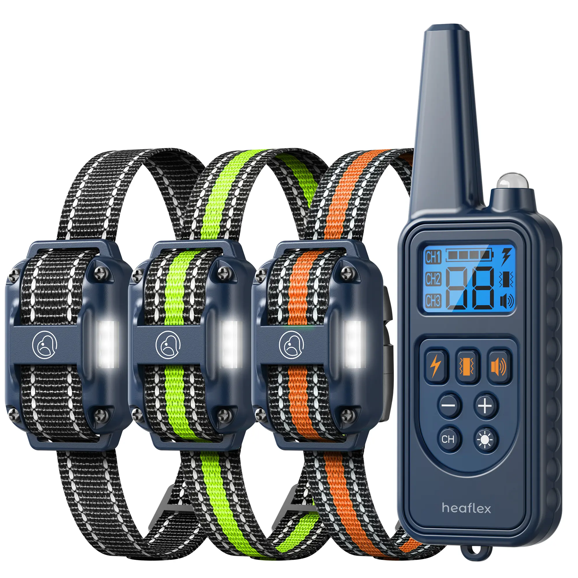 Heaflex Blue Professional Dog Training Collar for Trainers - Static Shock, Vibration, Buzzer, Bark Suppressor, LED Light, 2600-ft Long Range, IPX7 Waterproof, Explosion-Proof, Noise-Reducing, Fast Charging