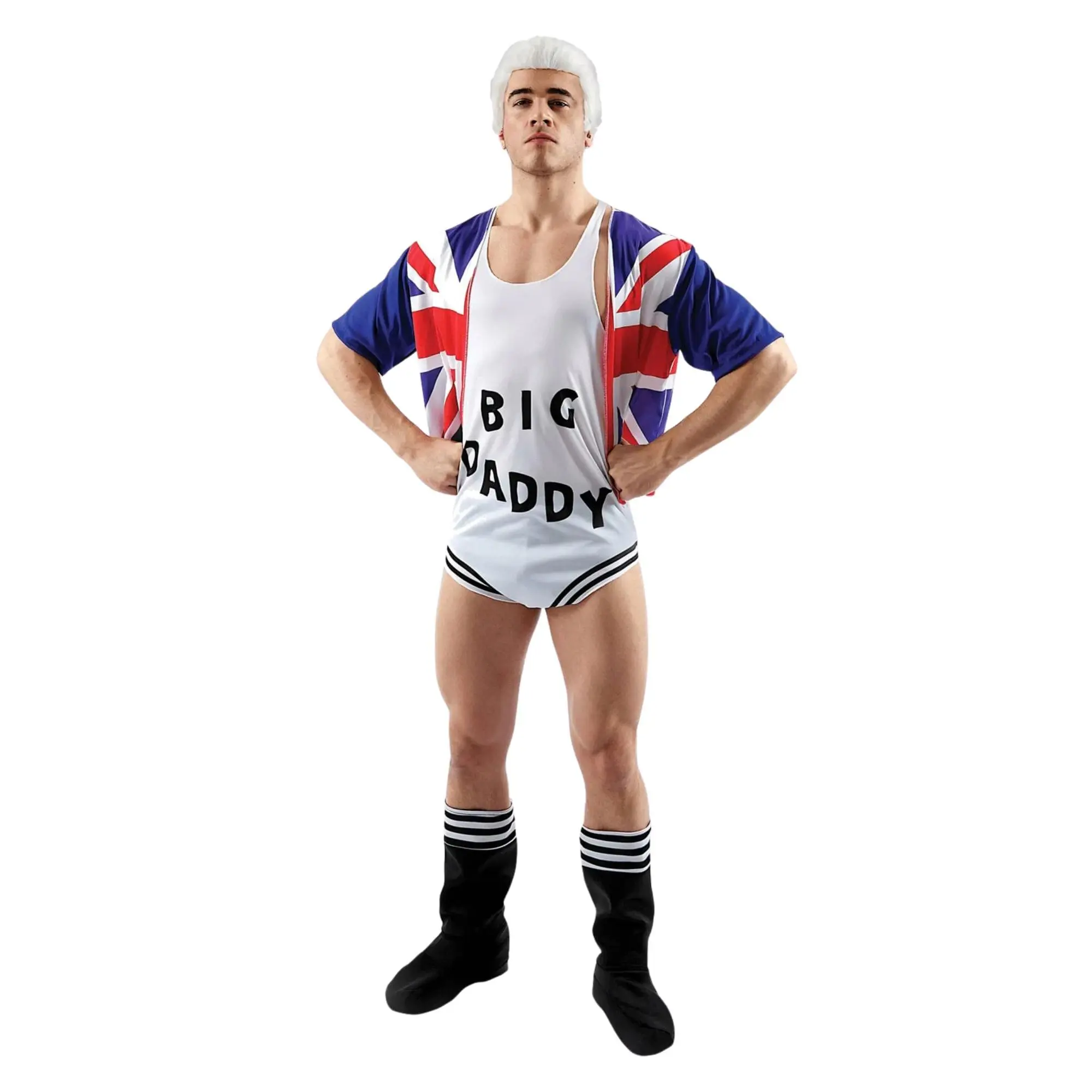 Men's Fancy Dress Costume, Adult Big Daddy Wrestler Patriotic Menswear for Parties and Special Occasions
