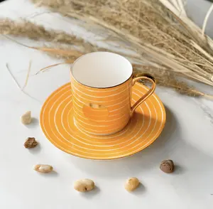 Marcel Ardani 8 oz Hand-Painted Yellow Cup with Saucer – Stylish Porcelain Set