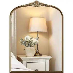 Antique Gold Arched Mirror, 22x30 Inch Vintage Golden Arch Mirror, Ornate Brass Mirrors for Bathroom, Vanity, Living Room, Bedroom, Hallway, Fireplace, Man