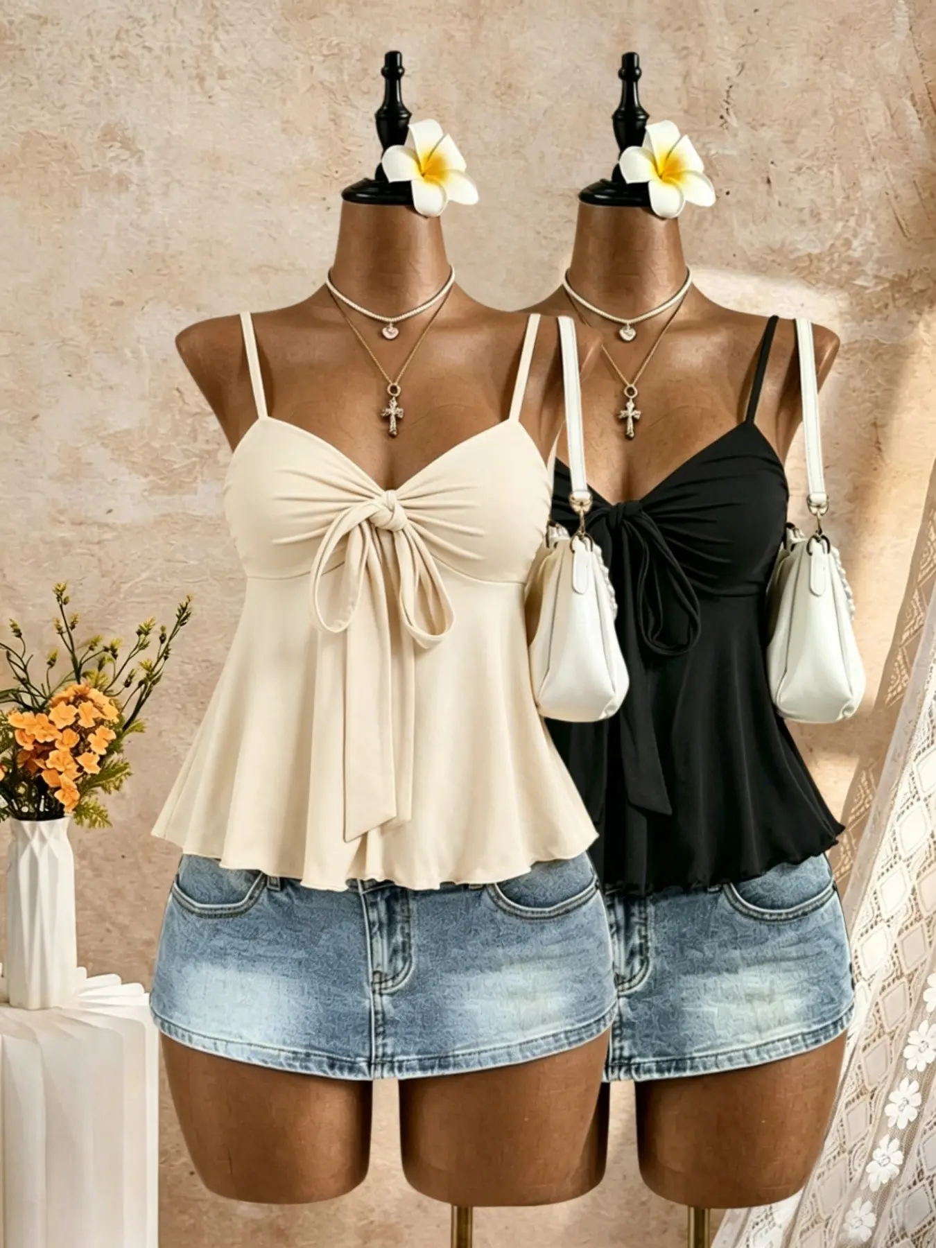 Two-Piece Resort Top for Women, Tie Front Lapel Hem, Lightweight Fabric Chic Sleeveless Shirt, Perfect for Beach Vacation Casual Wear, Peplum