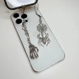 Halloween Skeletal Hand Phone Charm Strap Spooky Gothic Keychain for iPhone with Skeleton Design