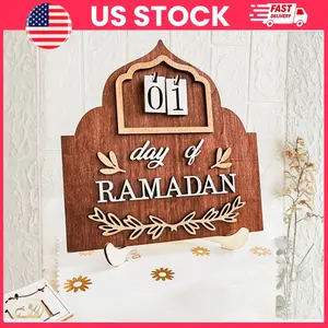 Wooden Ramadan Countdown Calendar 2026 for Home Decor | Reusable Ramadan Advent Calendar for Kids and Family | Tabletop Eid Countdown Decoration | Brown Islamic Holiday Decoration